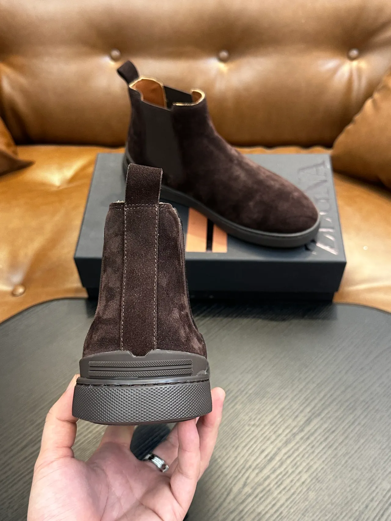 Zegna Brown Suede Chelsea Boots