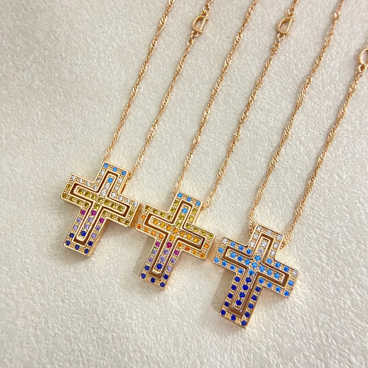 Gold-Tone Paved Crystal Cross Pendant Necklaces
