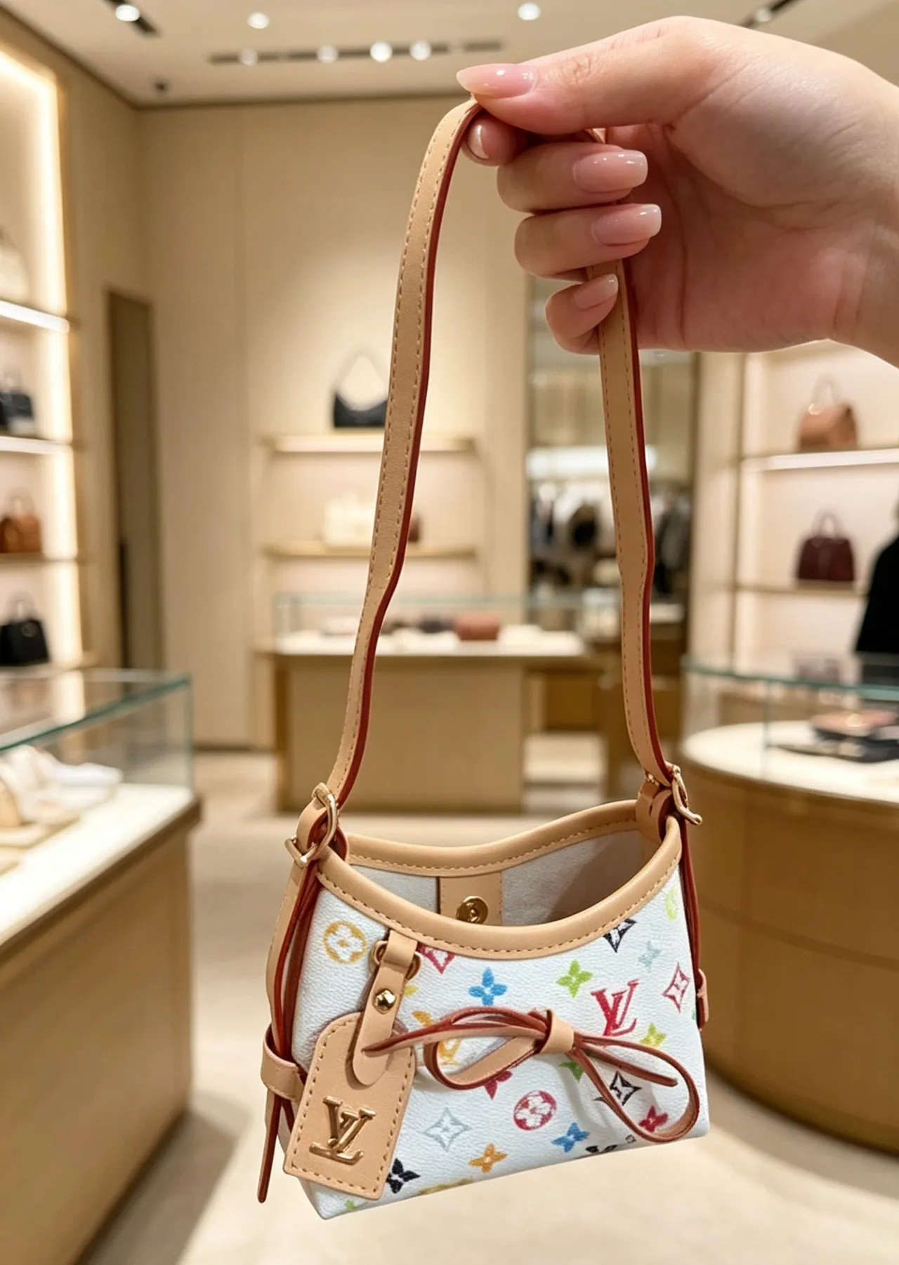 Louis Vuitton Multicolor Beige Structured Mini Shoulder Curved Top Edge Underarm Bag