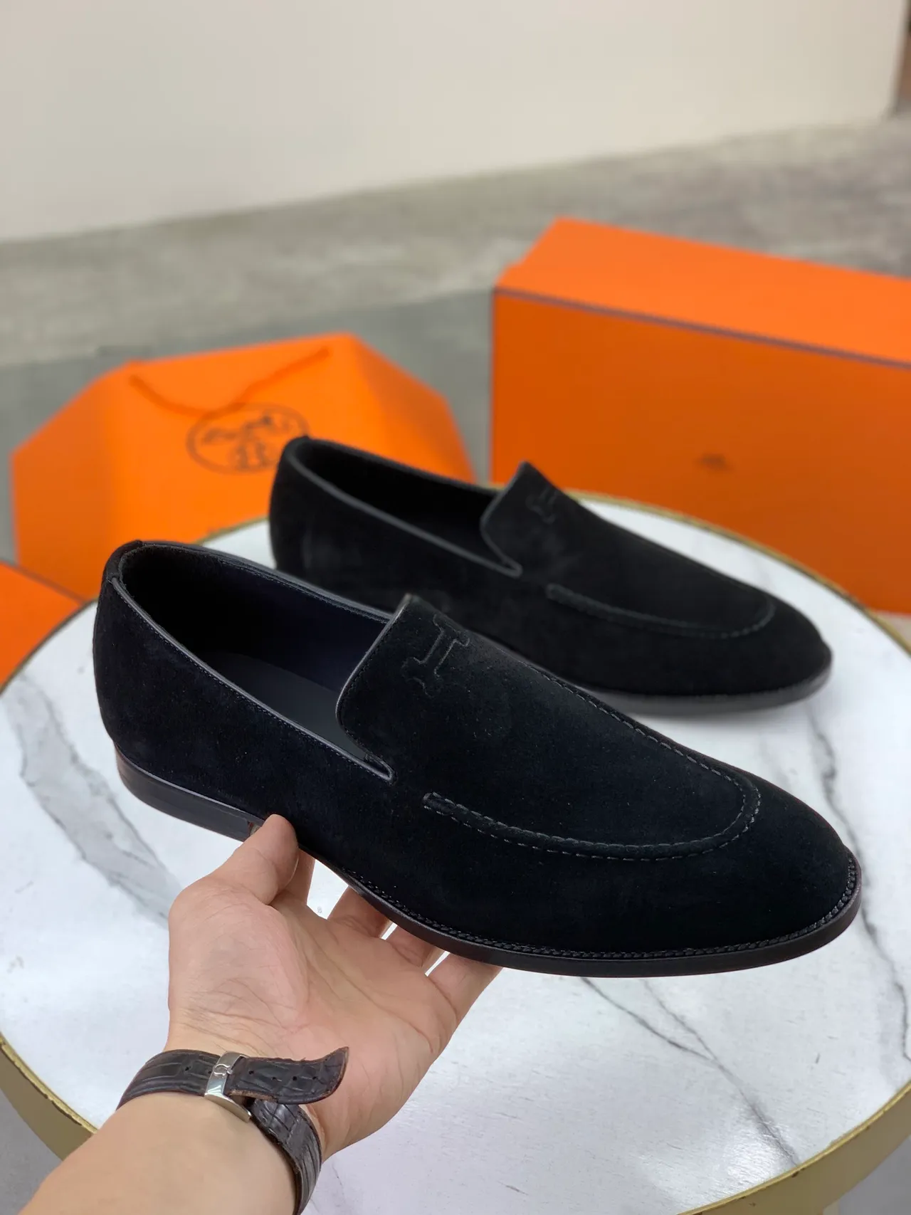 Hermès Oran Loafer Black Suede Slip-On Loafers