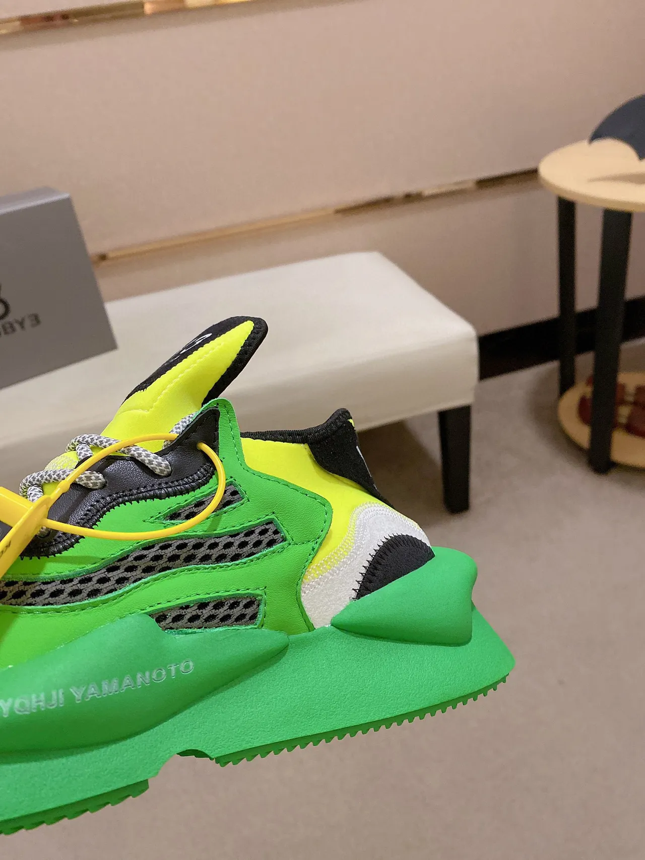 Y-3 Green Yellow Sculpted Sole Neon And Color Blocking Chunky Sneakers