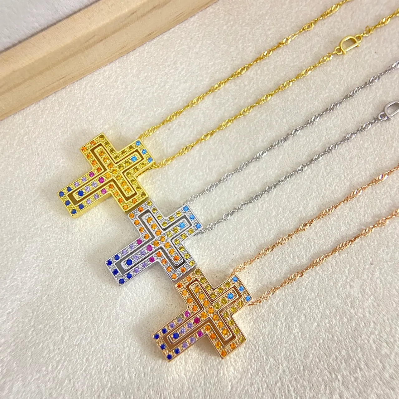 Gold-Tone Paved Crystal Cross Pendant Necklaces