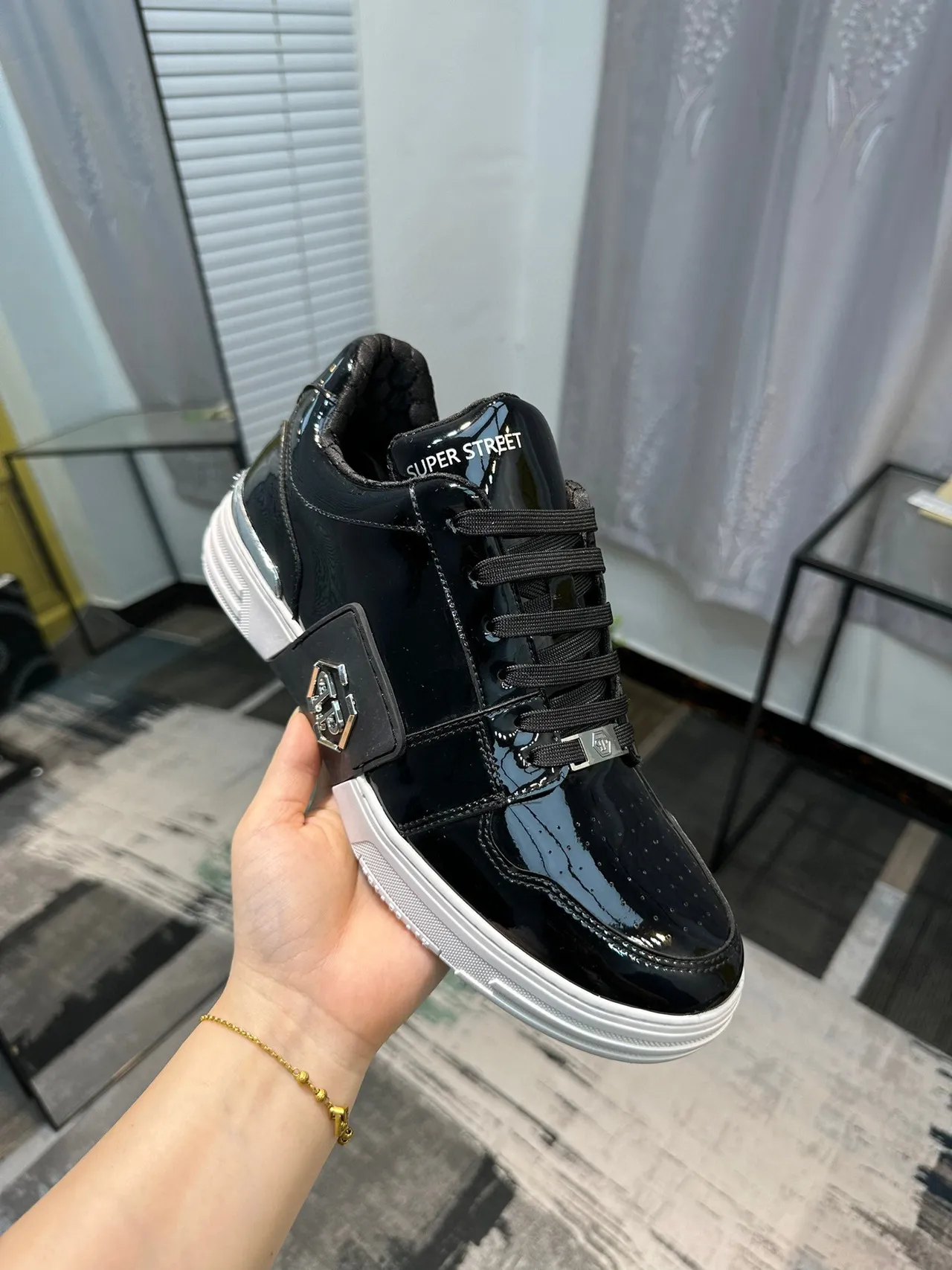 Philipp Plein Super Street Black Patent Leather Lifestyle Sneakers