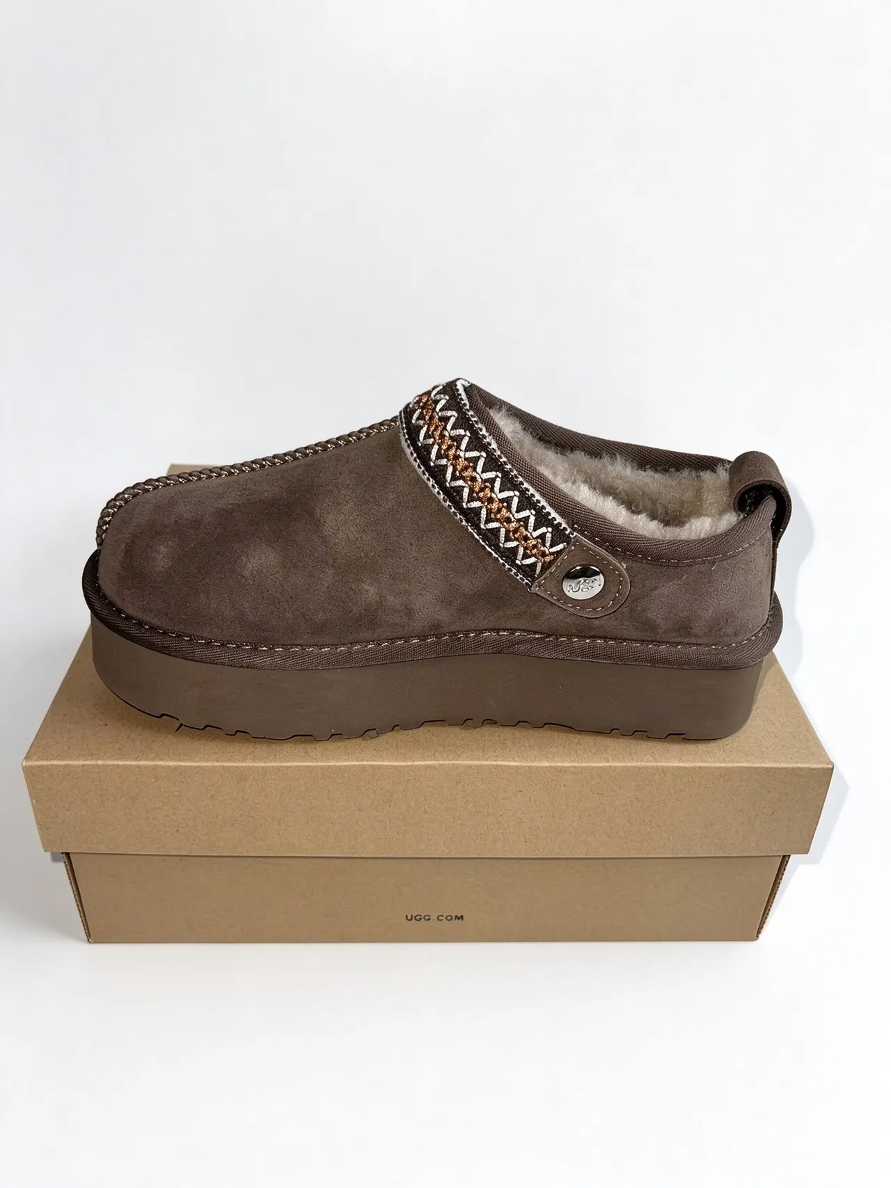 UGG Tasman Brown Beige Suede Upper Shearling-Lined Casual Shoes