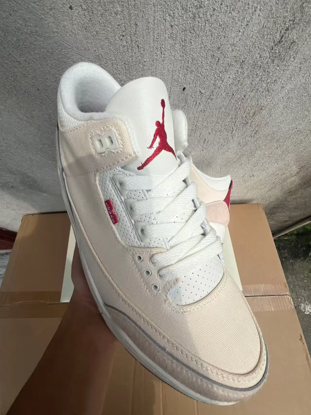 Levi's Beige Red High-Top Canvas-Suede Hybrid Upper Sneakers