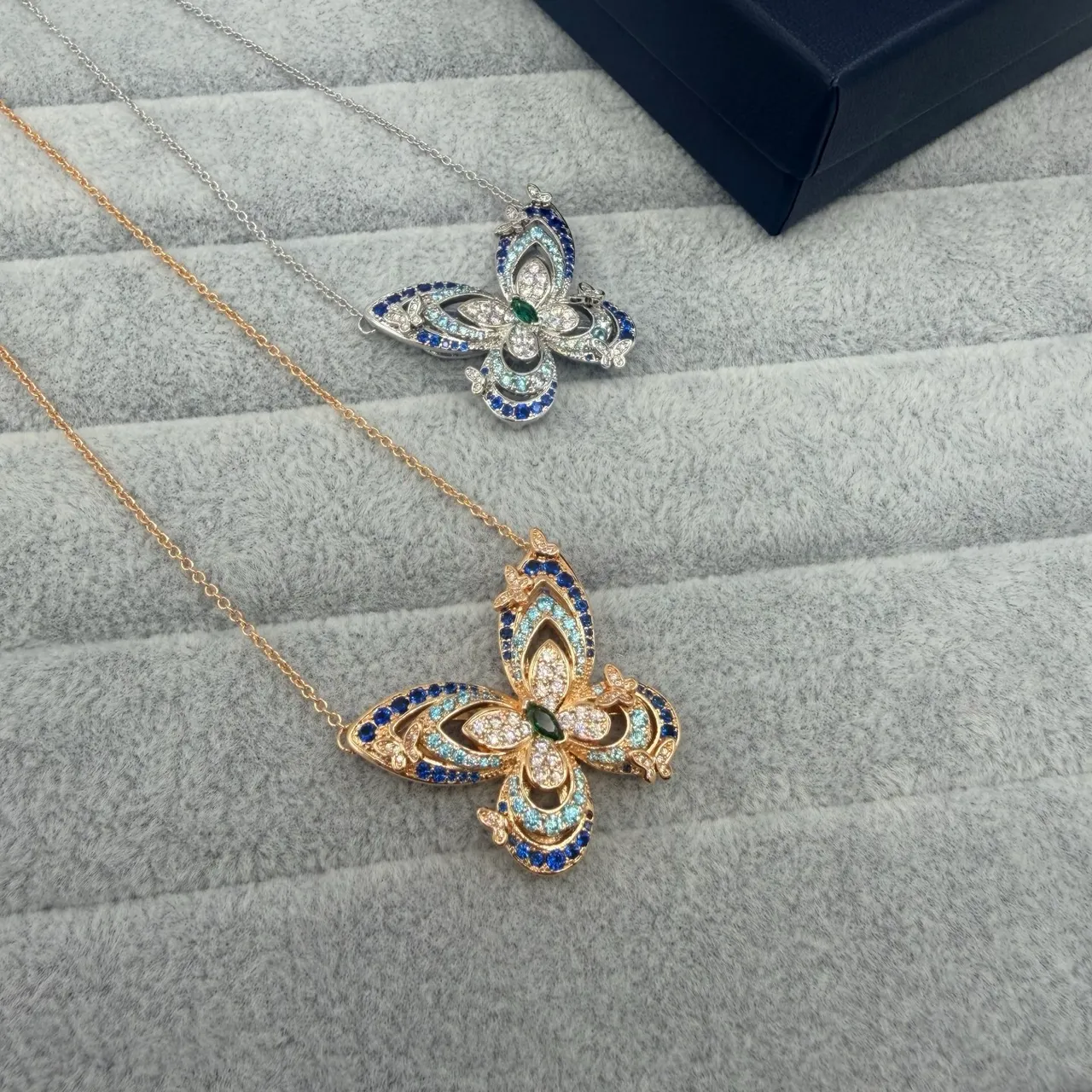 GRAFF Multicolor Gold Butterfly Silhouette Pavé-Set Gemstones Necklace