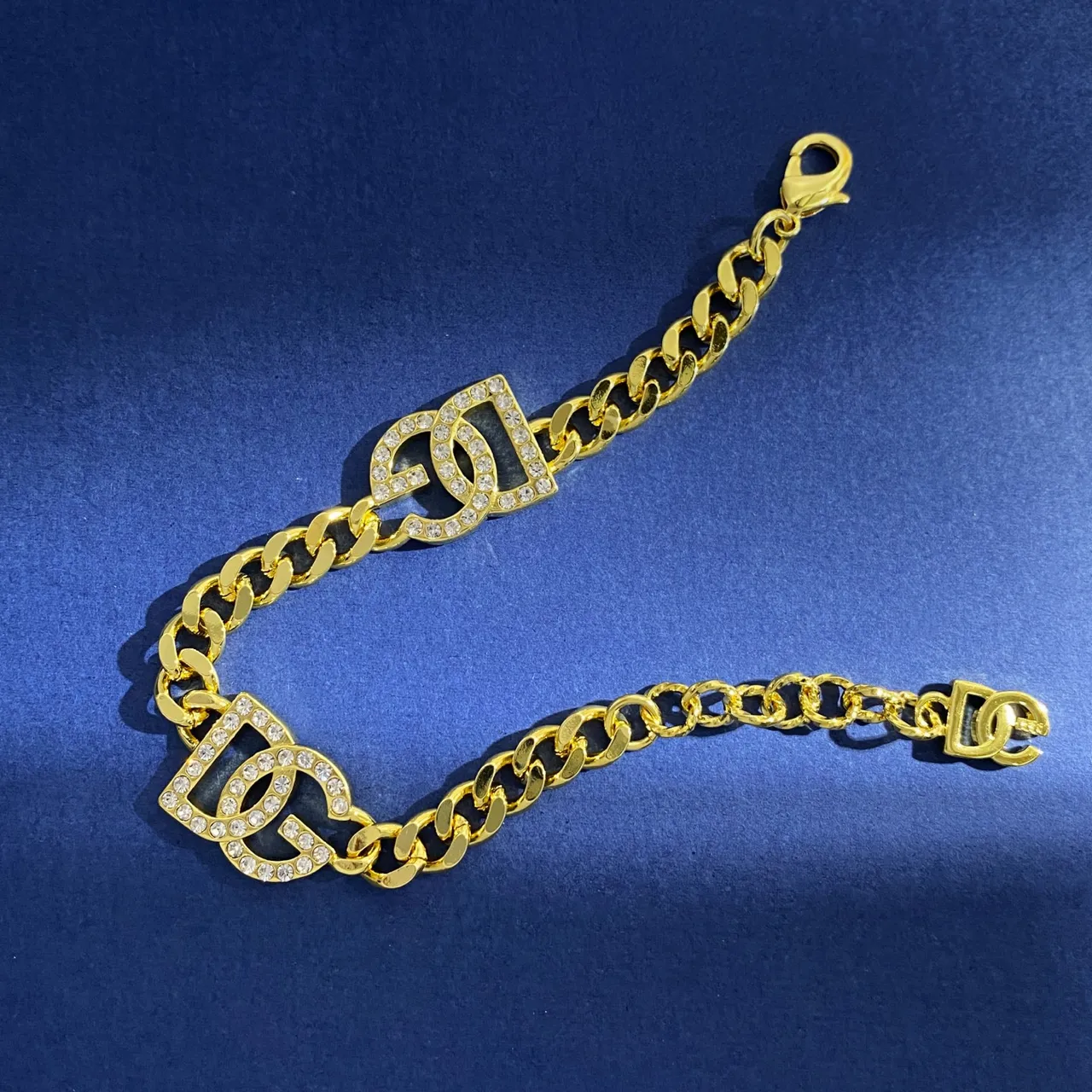 Gold Silver Curb Chain Pavé Crystal Charms Bracelet
