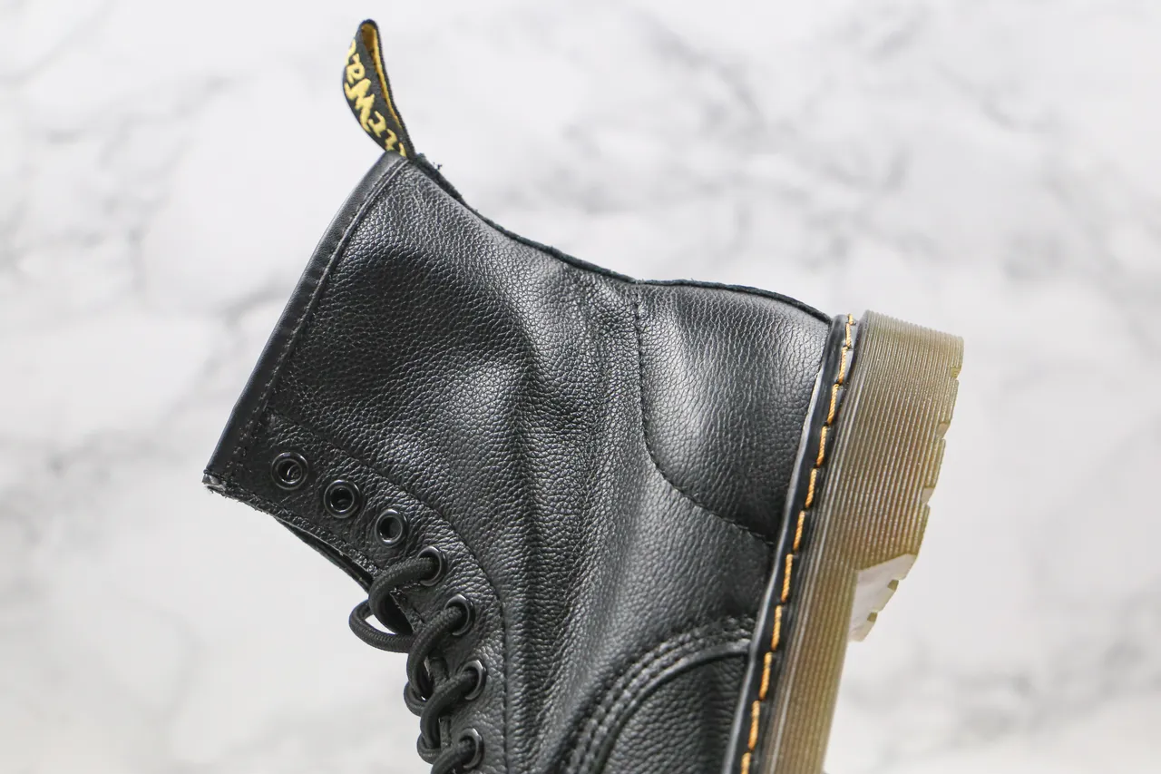 Dr. Martens 1460 Black Smooth Leather Yellow Welt Martin Boots
