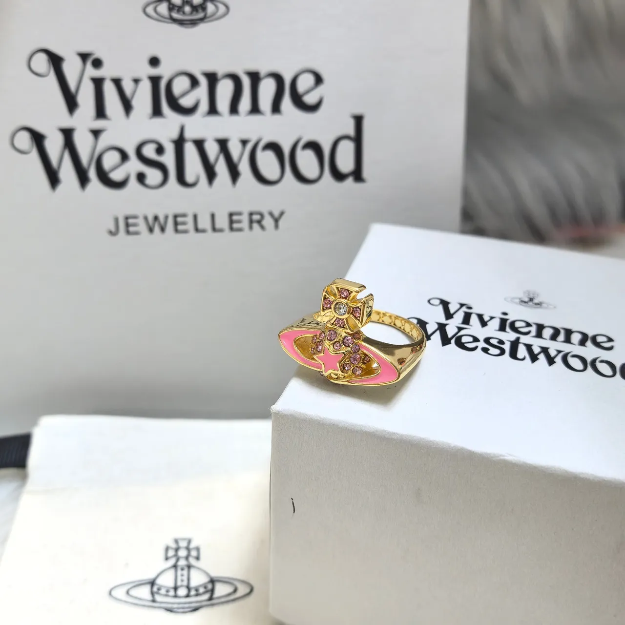 Vivienne Westwood Orb Gold Pink Metal Enamel Earrings
