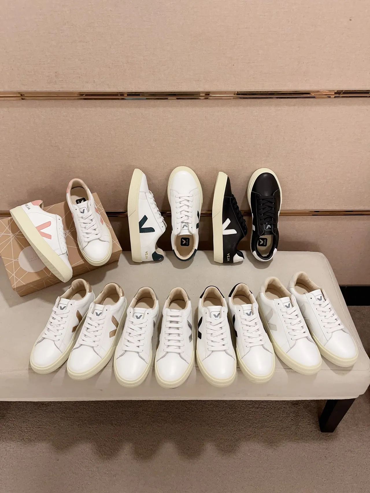 VEJA Black White Leather Upper V Logo Lifestyle Sneakers