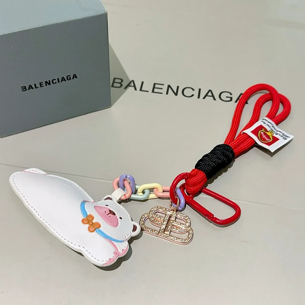 Balenciaga White Red Leather Bear Charm Multicolor Resin Chain Links Phone Accessory