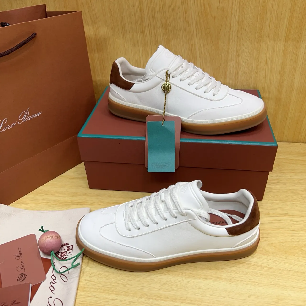 Loro Piana White and Brown Leather Lifestyle Sneaker