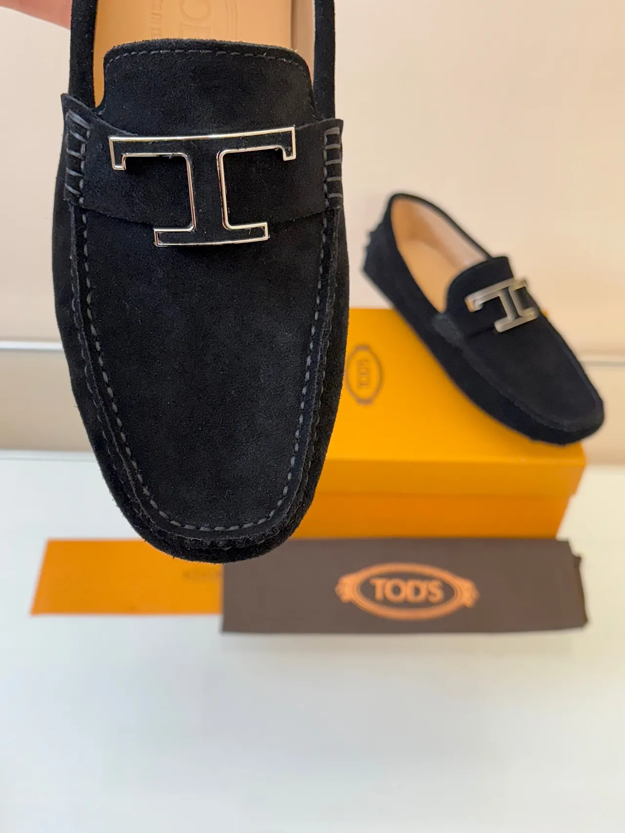 Tod's Gommino Loafer Black Suede Metal T Buckle Loafers