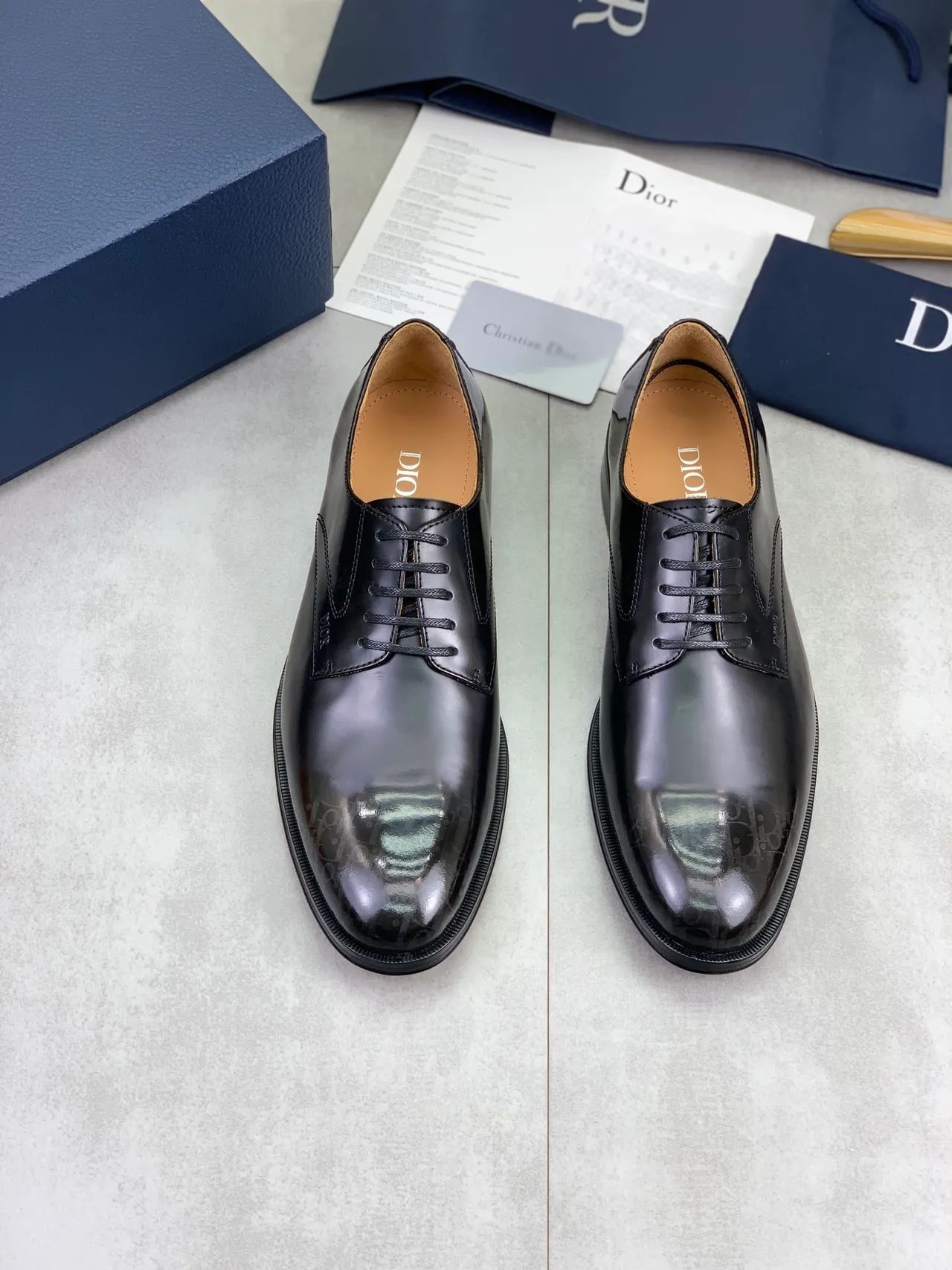 Dior Black Brown Glossy Leather Cap-Toe Oxford Shoes