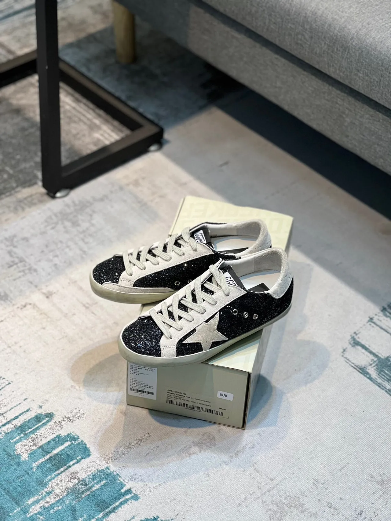Golden Goose Superstar Black Glitter Star Lifestyle Sneakers