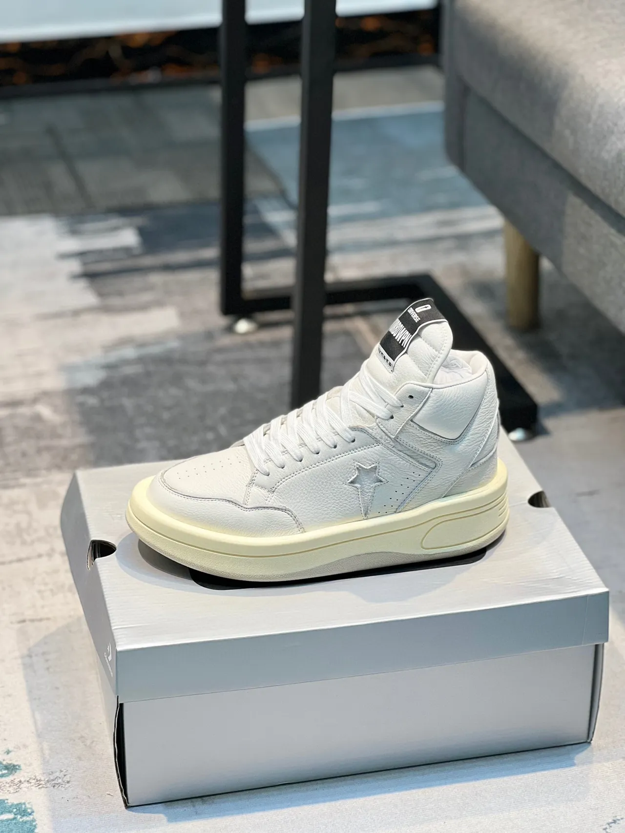 Converse White Beige High-Top Leather Upper Lifestyle Sneakers