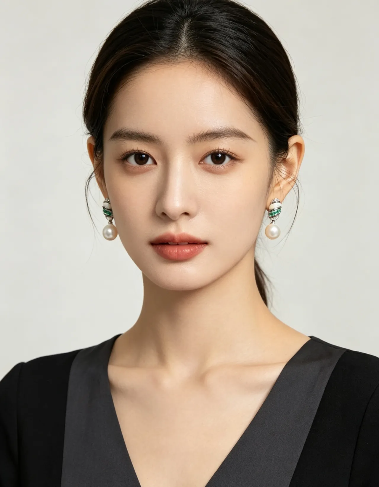 White Green Dangling Pearl-Drop Earrings