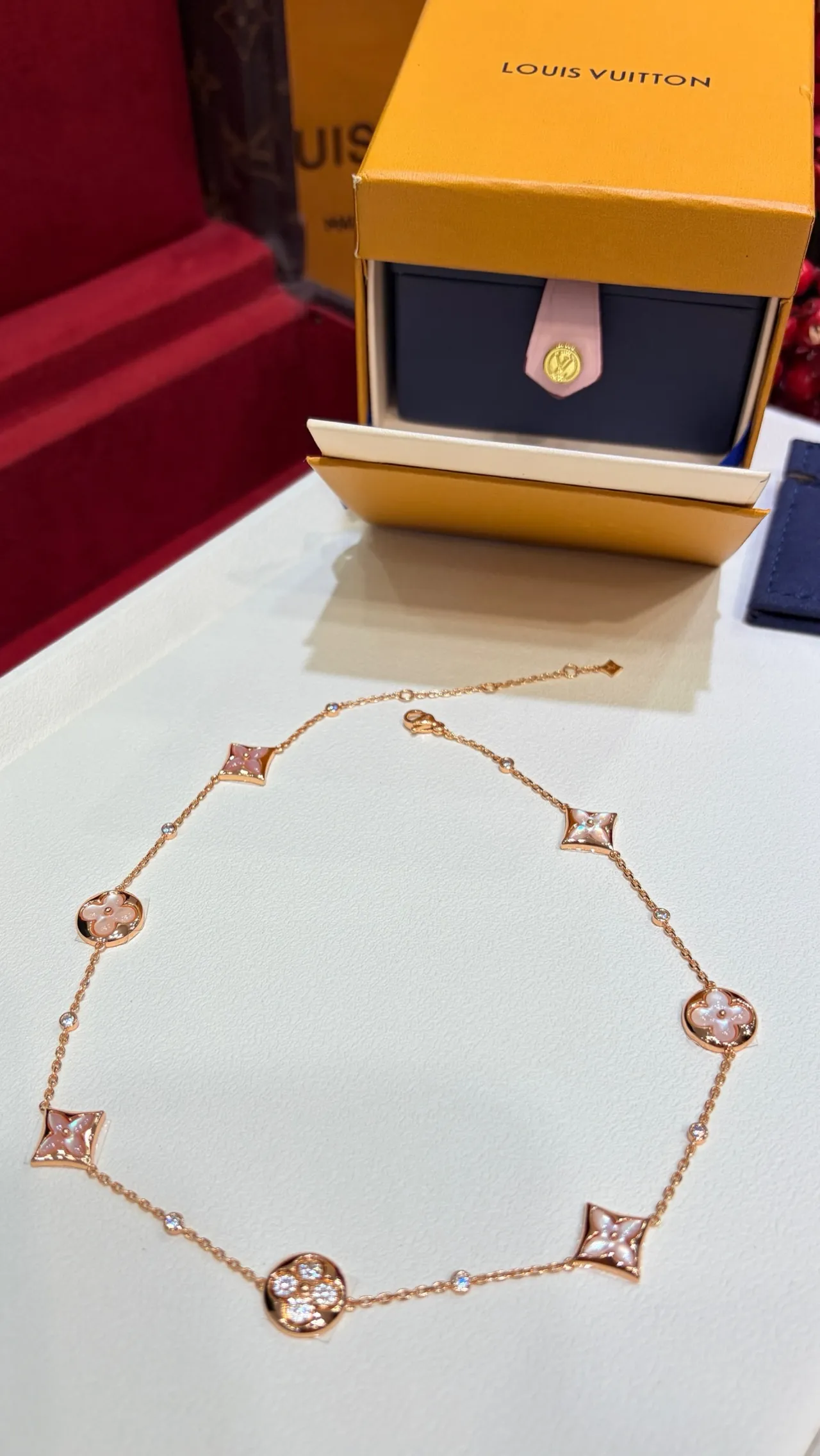Louis Vuitton Monogram Flower Motif Rose Gold Necklace