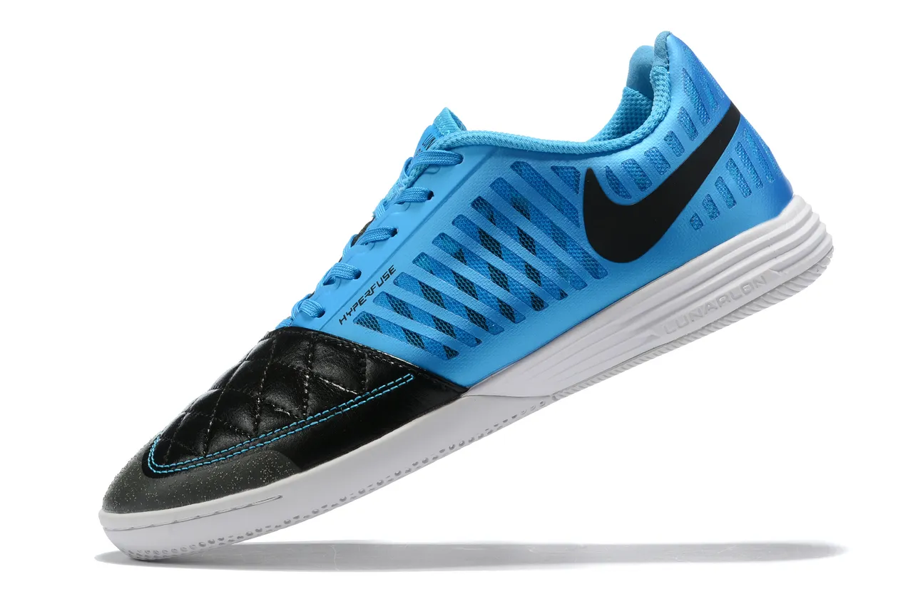 Nike Blue Black Quilted Toe Cap Perforated Synthetic Overlay Indoor Soccer Shoes