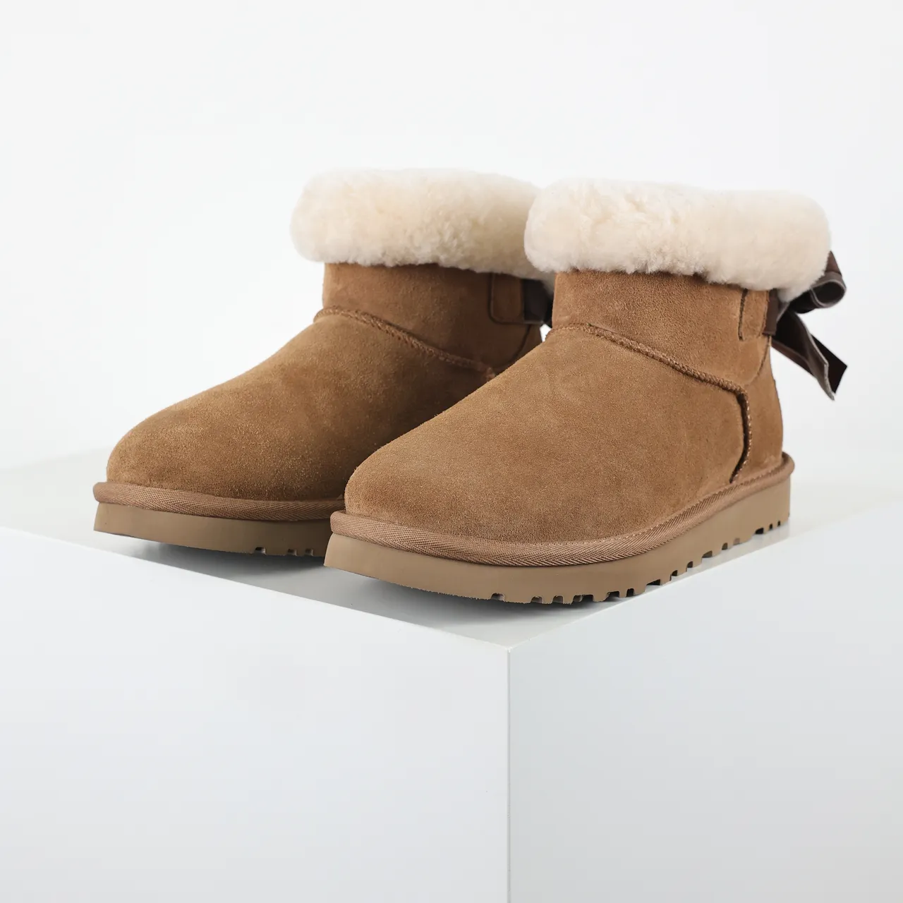 UGG Classic Mini Bow Tan Suede Ankle Boots