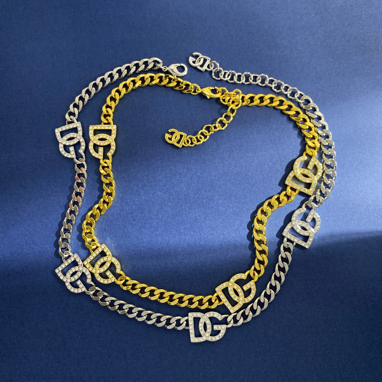 Chanel Logo Chain Rhinestone-Embellished Dual-Tone Necklace