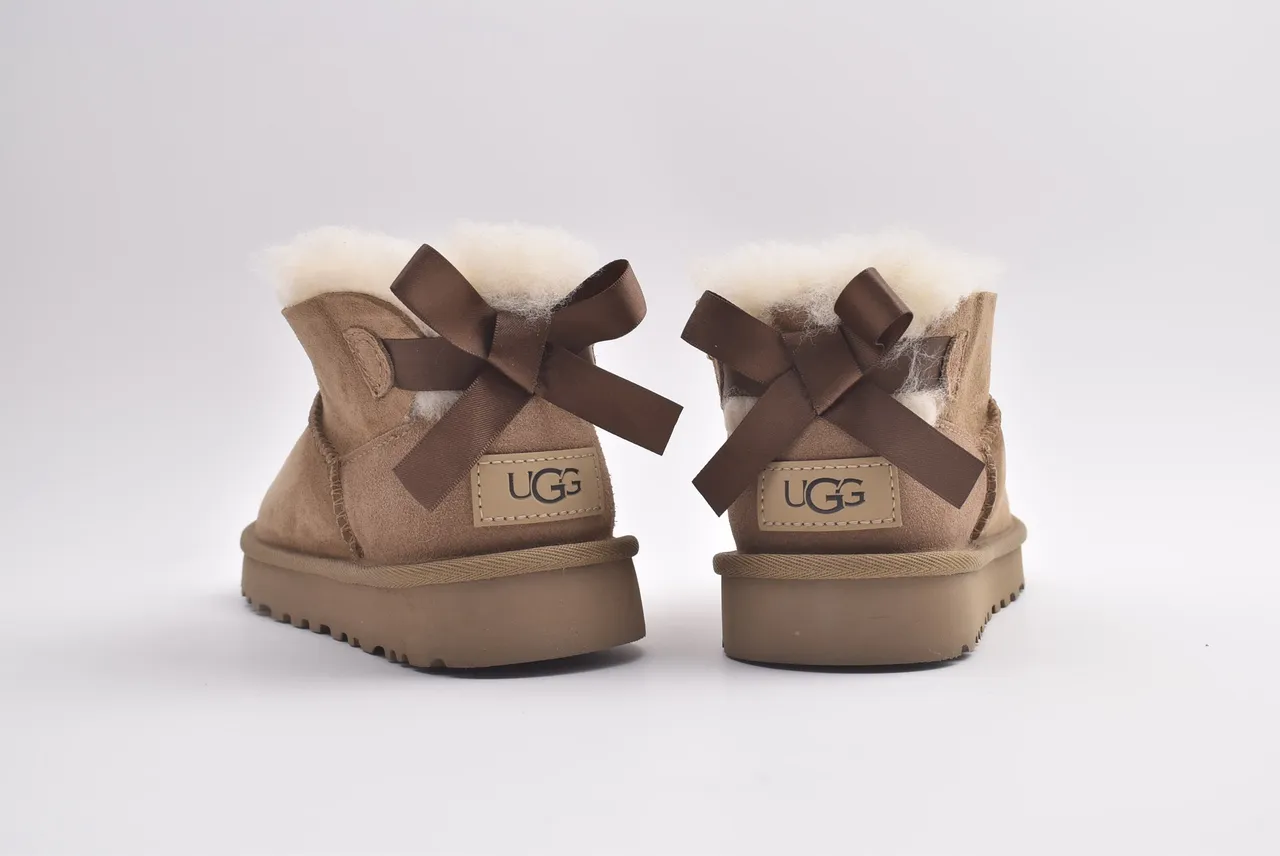 UGG Classic Mini Bow Brown Suede Snow Boots