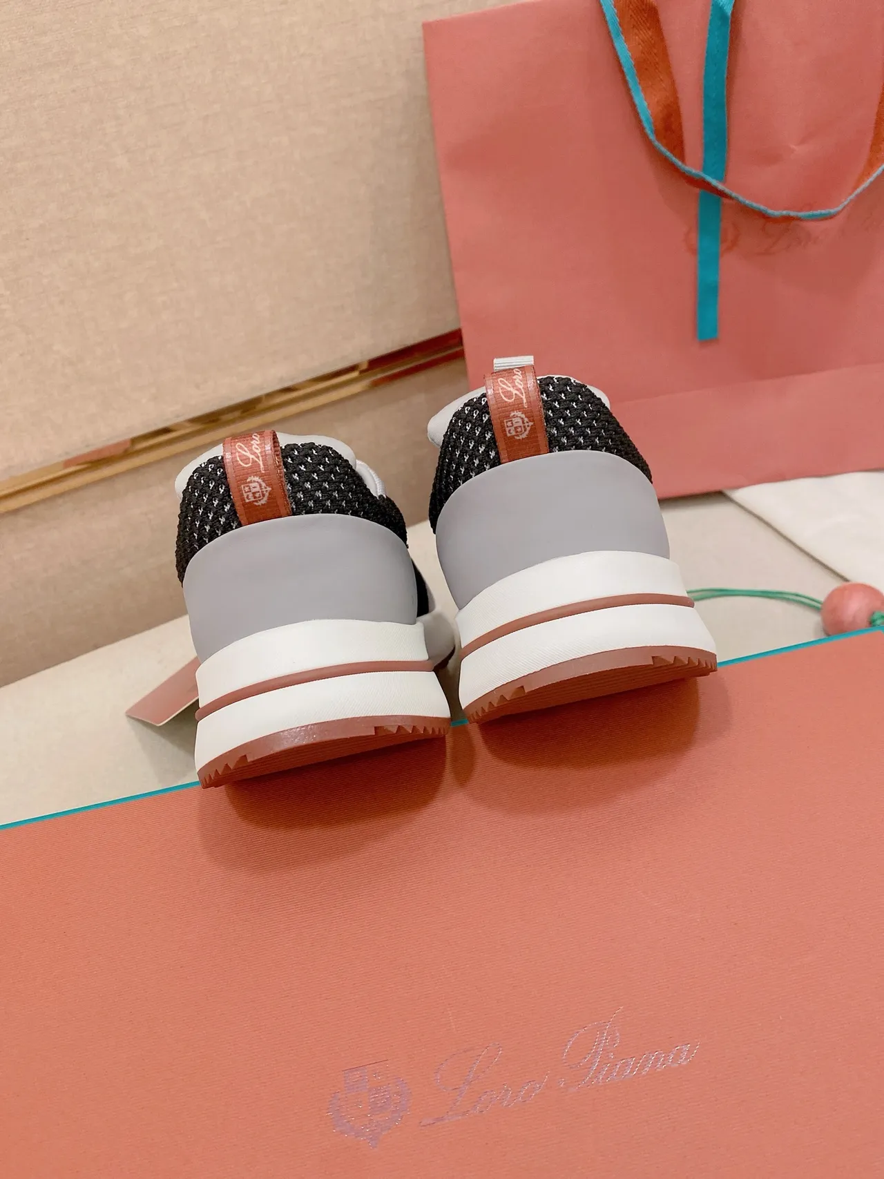 Loewe Gray Black Knit Upper Color-Blocked Sneakers