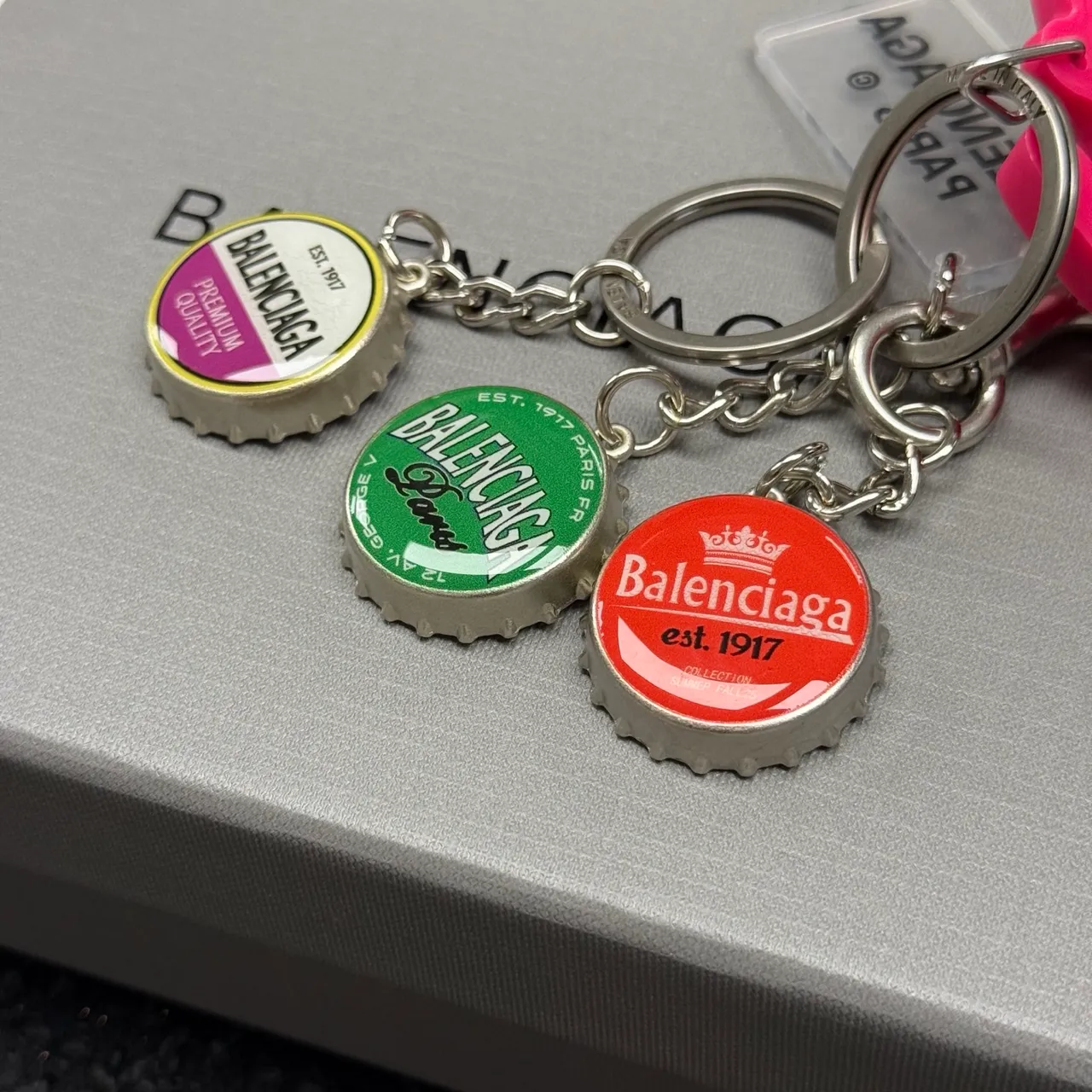 Balenciaga Pink Multicolor Sculpted Script Charm Pendant Phone Accessory