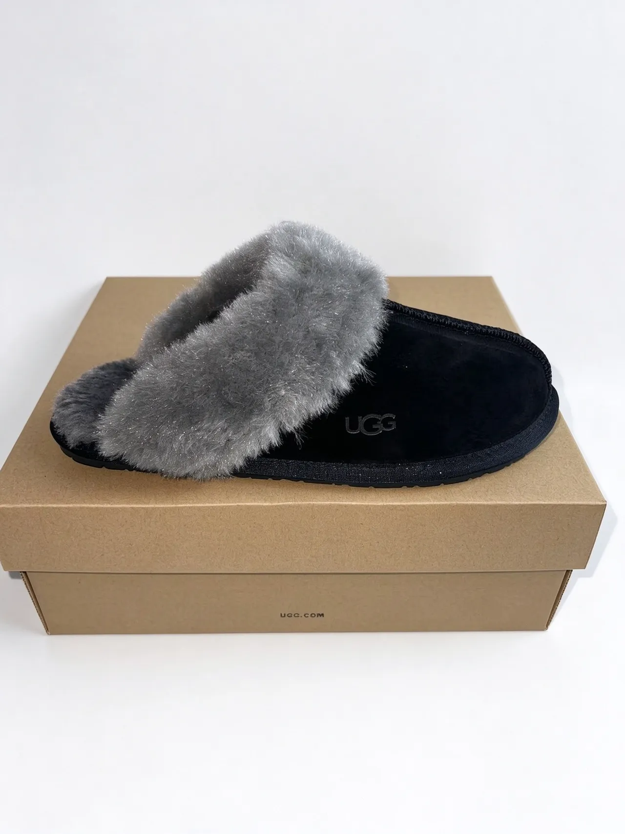 UGG Tasman Black and Gray Plush-Lined Slipper
