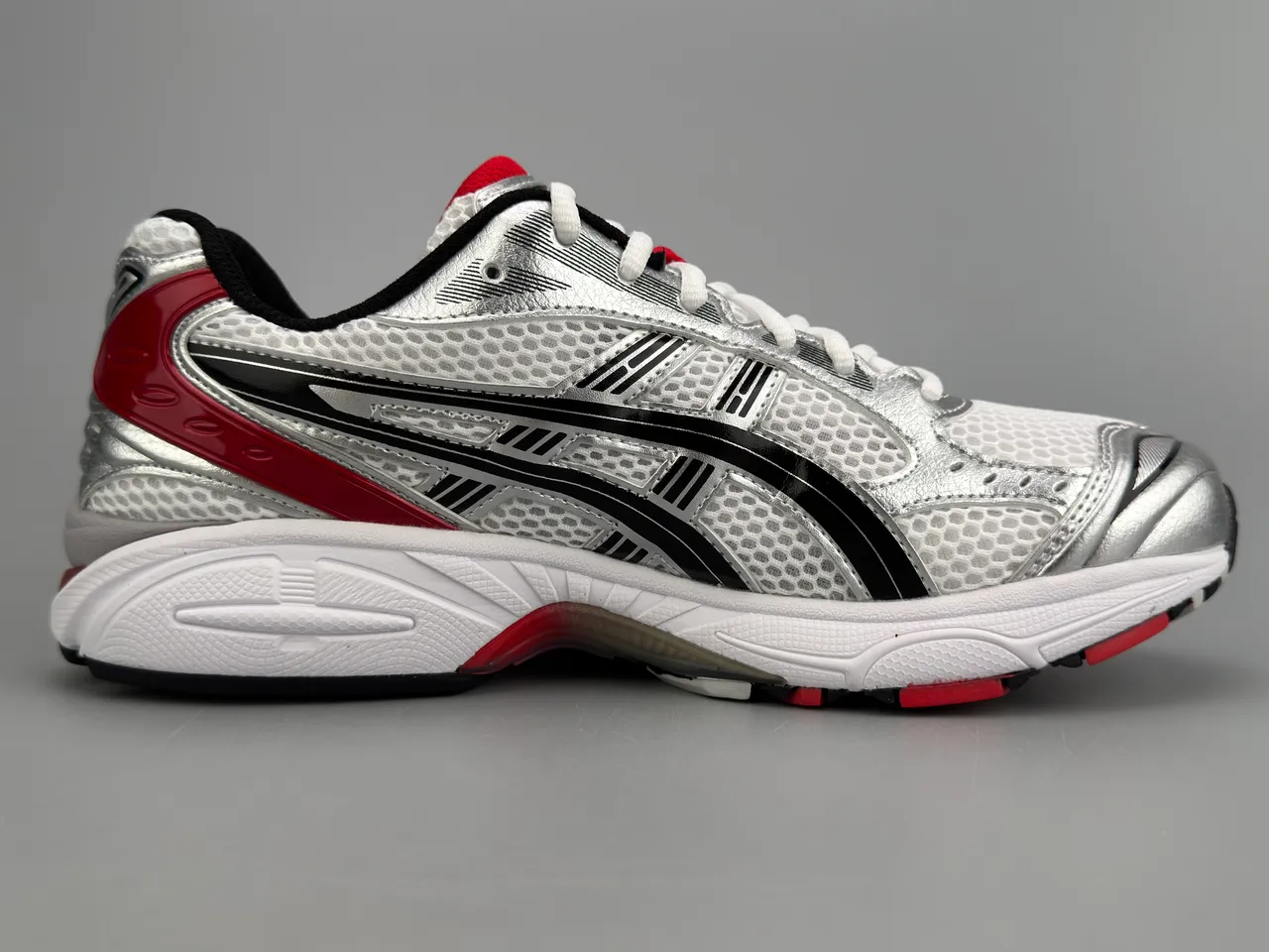 ASICS Gel-Kayano Silver White Red Running Shoes