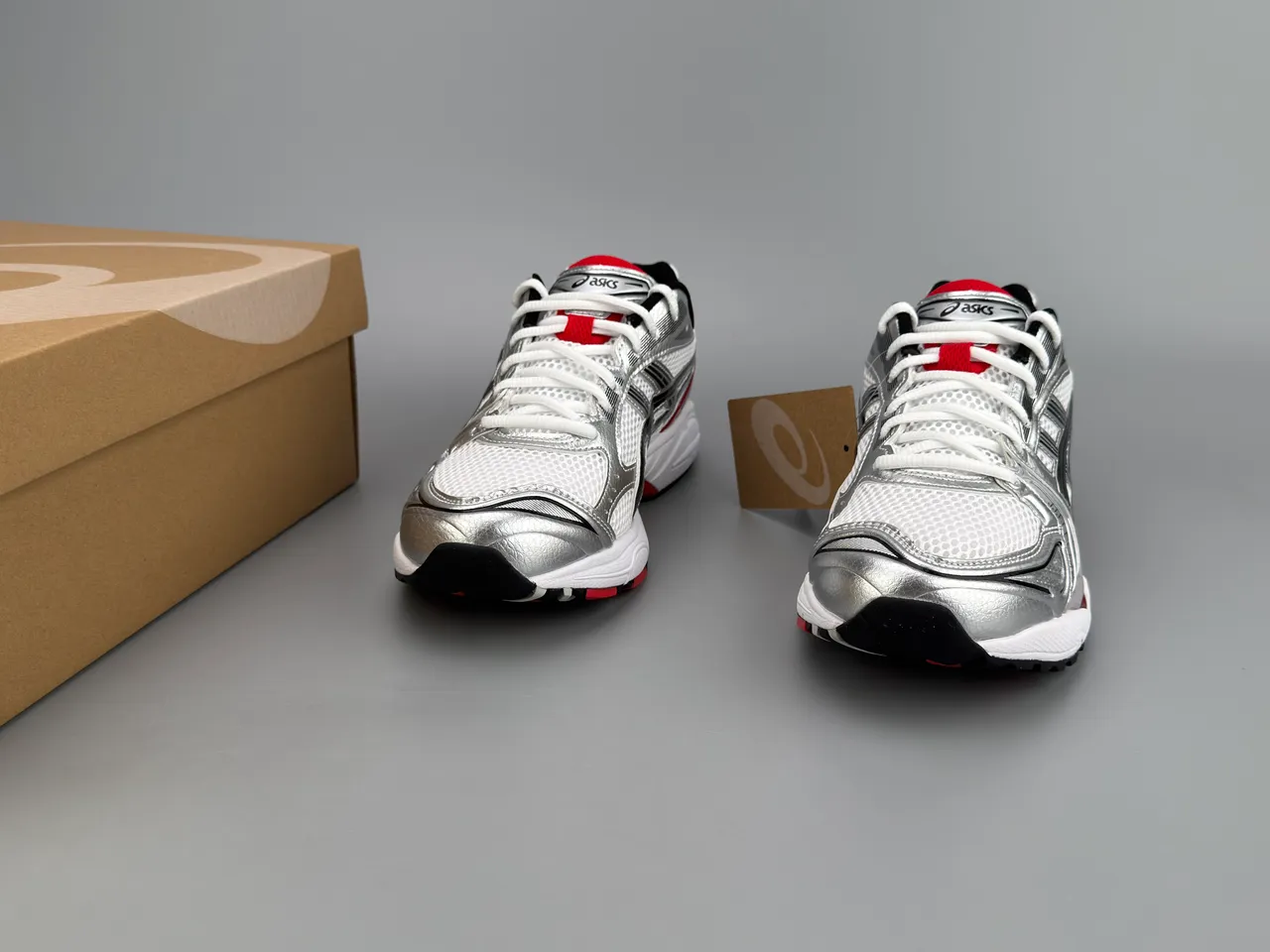 ASICS Gel-Kayano Silver White Red Running Shoes