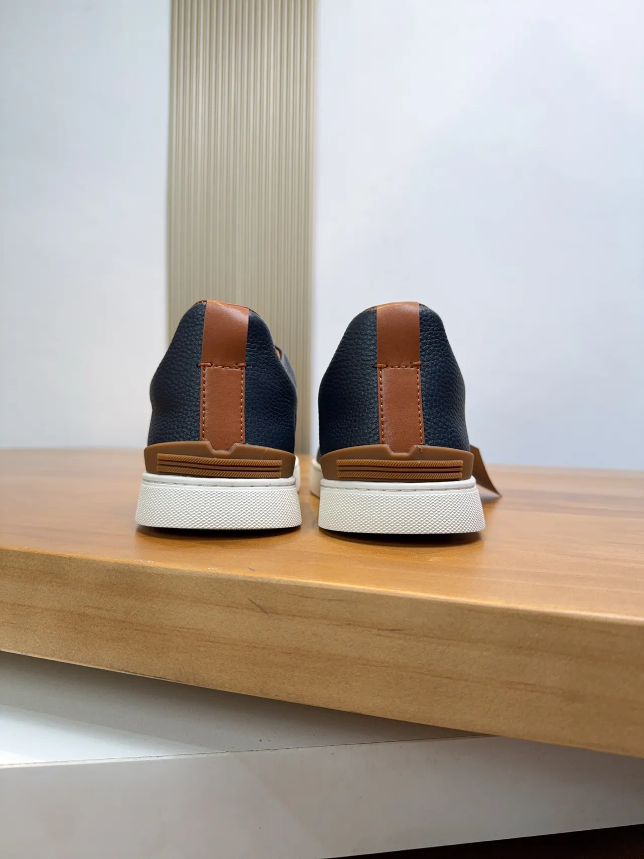 Zegna Navy Pebbled Leather Slip-On Lifestyle Sneakers