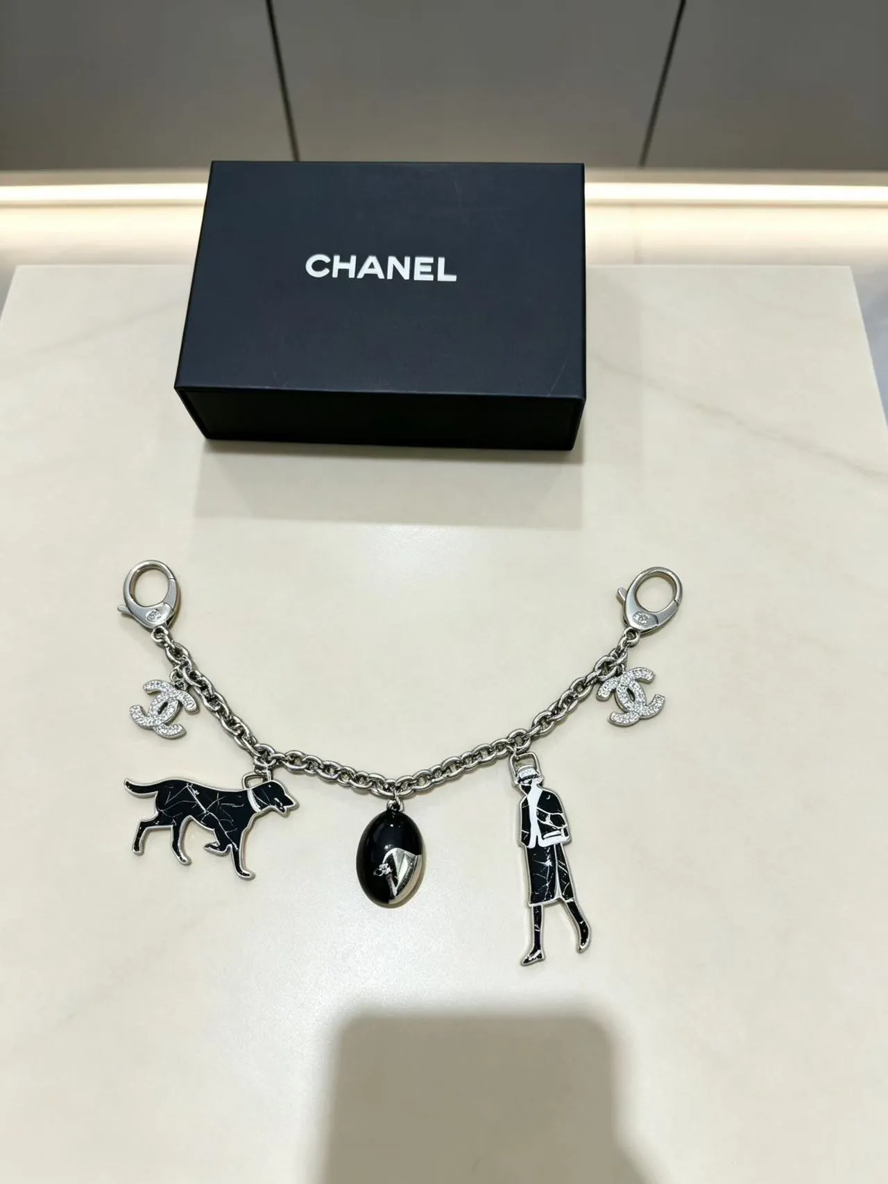 Chanel Charms Bag Charm Set Gold Tone Black White Pink Enamel Bracelets