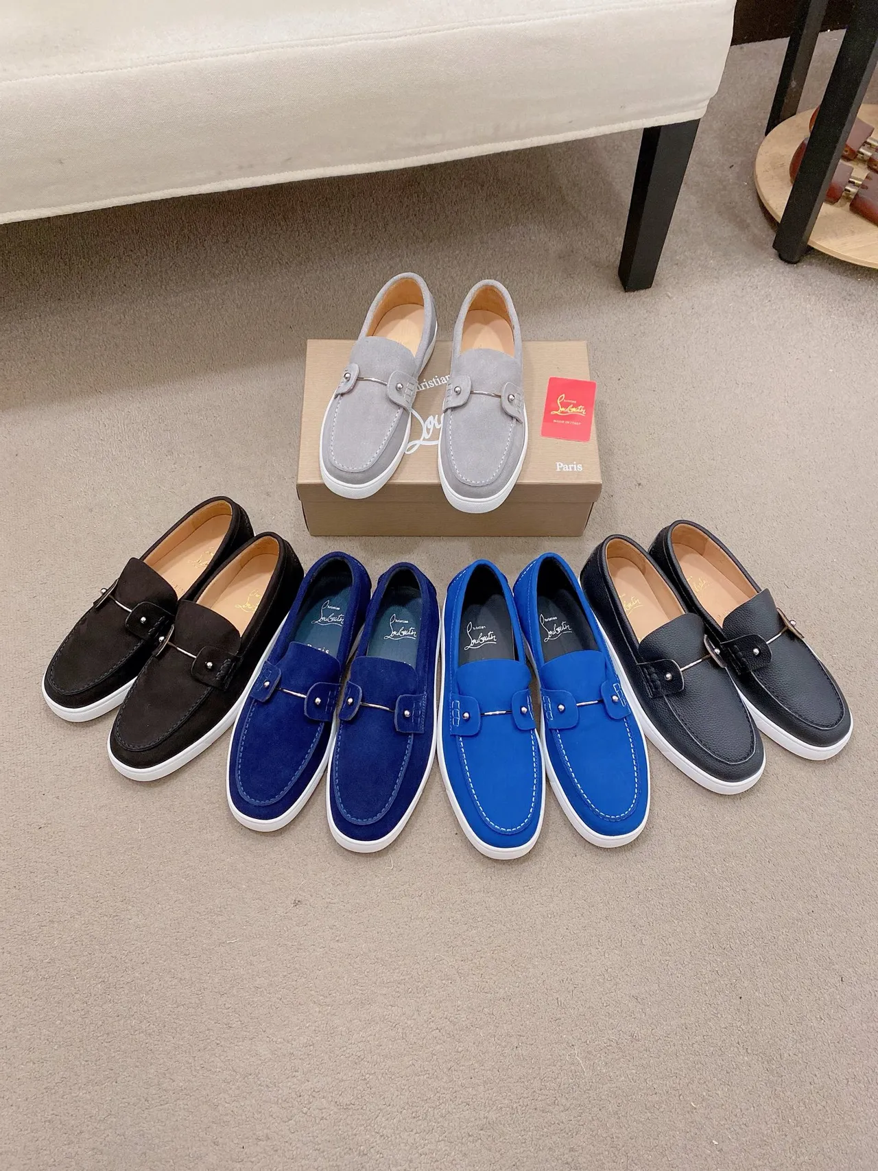 Black White Suede Upper Moc-Toe Construction Loafer