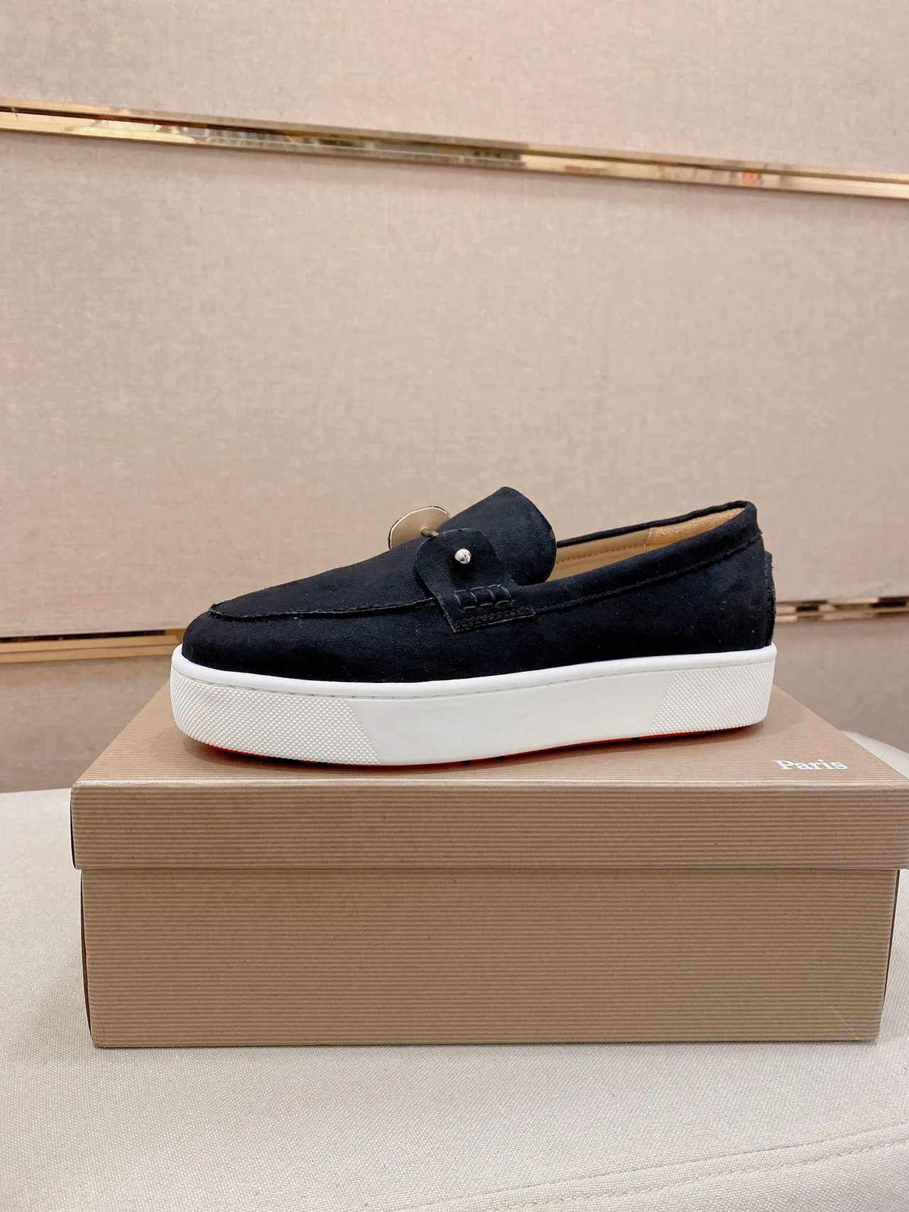 Christian Louboutin Black White Suede Platform Sole Loafer