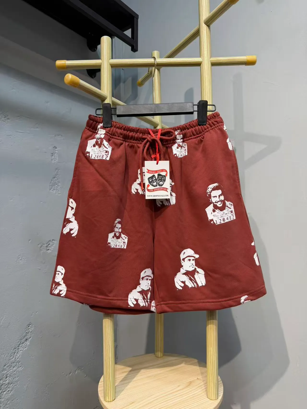 Rust Brown All-Over Print Elastic-Waist Drawstring Shorts