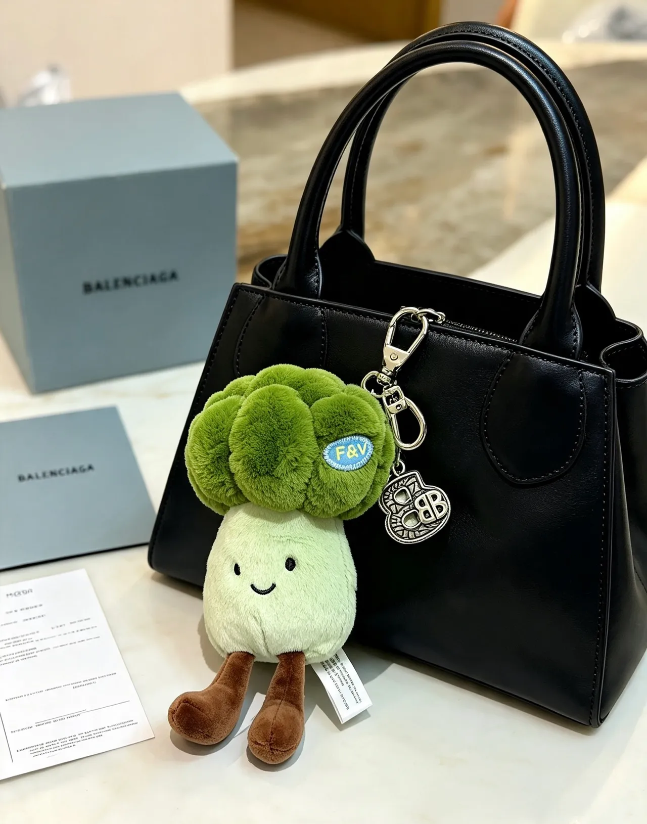 Balenciaga Structured Black Leather Top-Handle Boston Bag