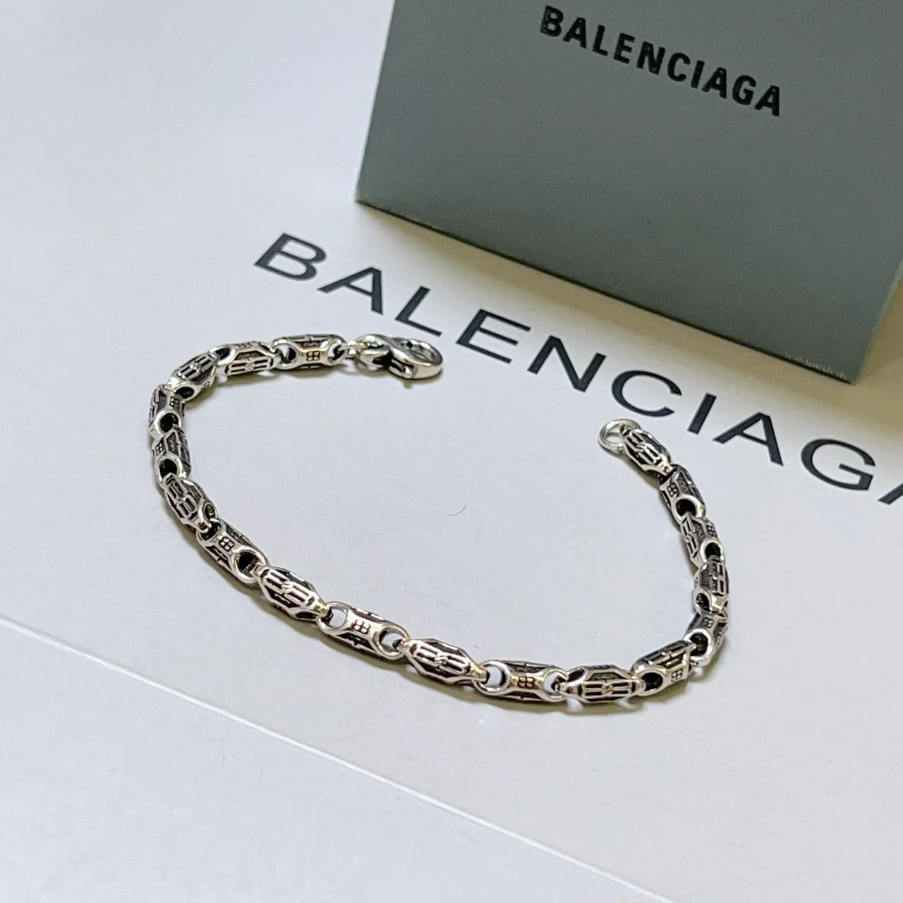 Balenciaga Monogrammed Chain-Link Two-Tone Silver Bracelet
