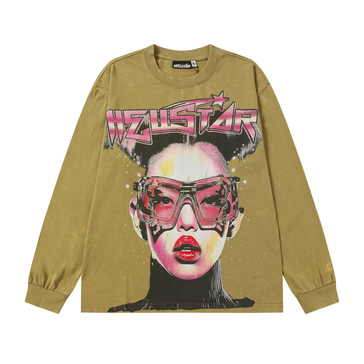 Hellstar Graphic-Print Acid-Wash Long-Sleeve T-Shirt