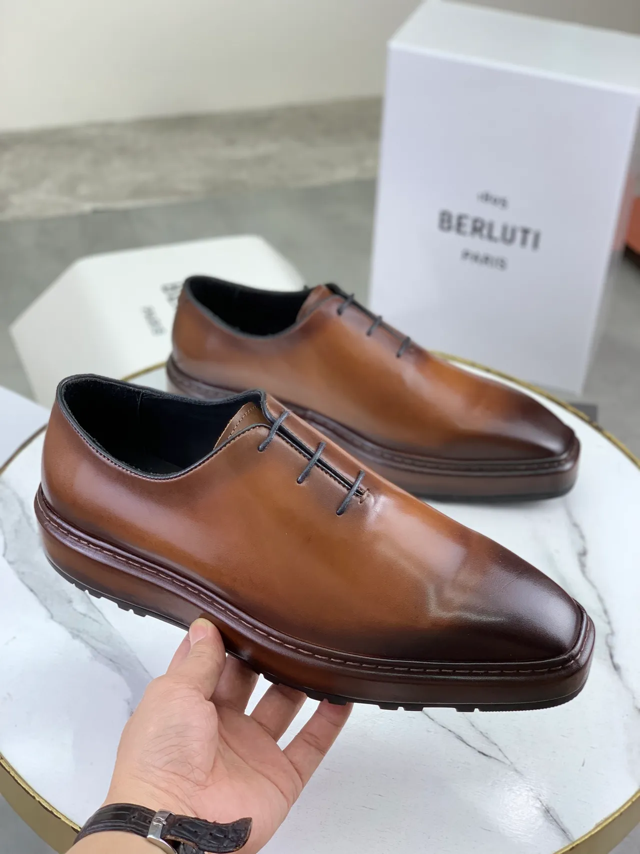 Berluti Brown Polished Leather Oxford Shoes