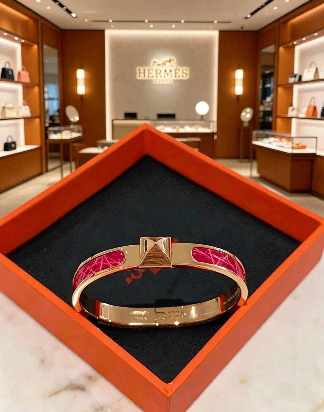 Hermès Pink Gold Metal H-Shaped Clasp Bracelet