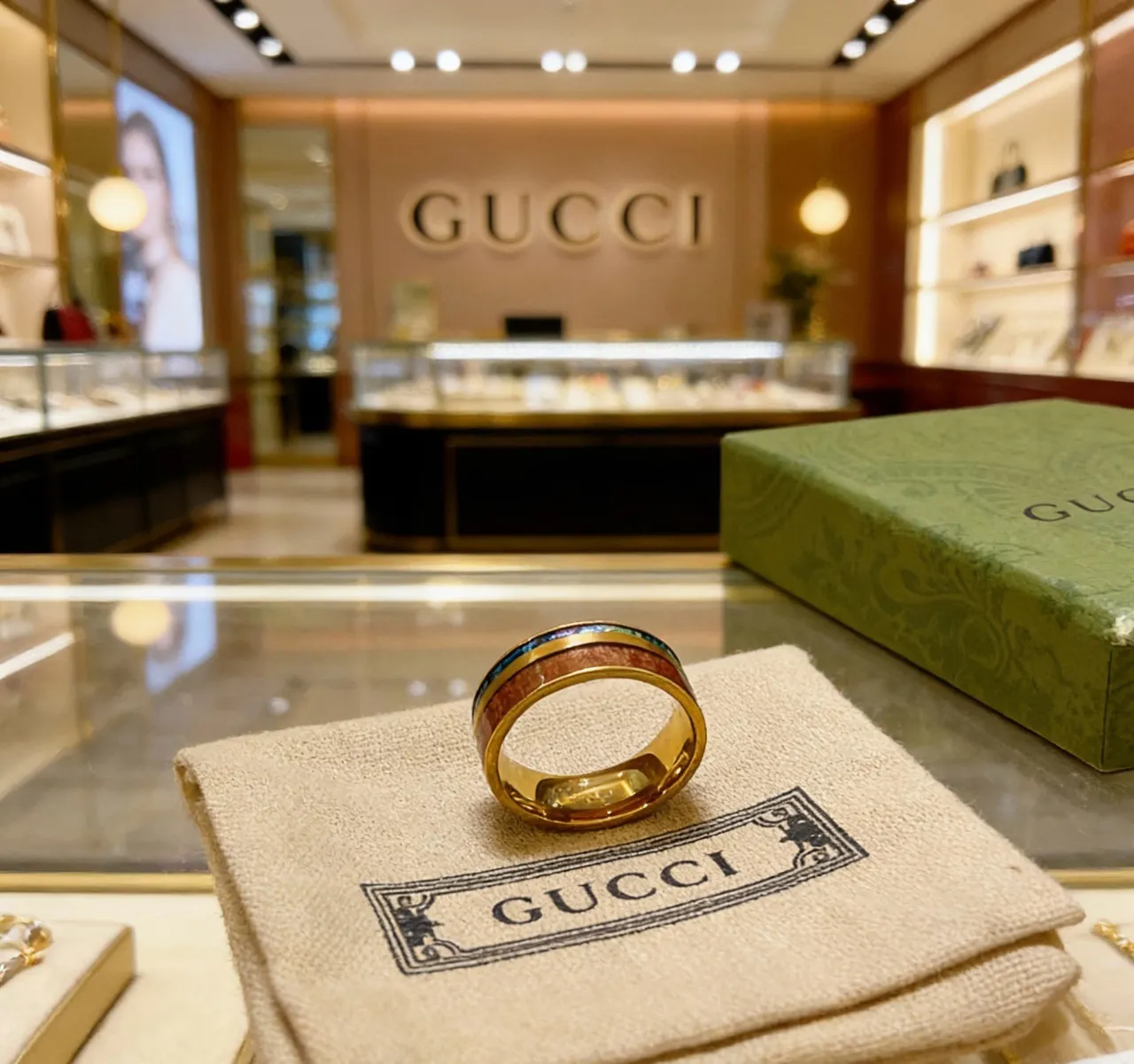 Gucci Gold Multicolor Wide Band Metal Ring