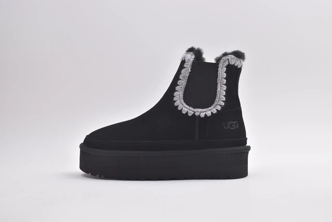 UGG Tasman Black Gray Suede Upper Braided Trim Chelsea Boots