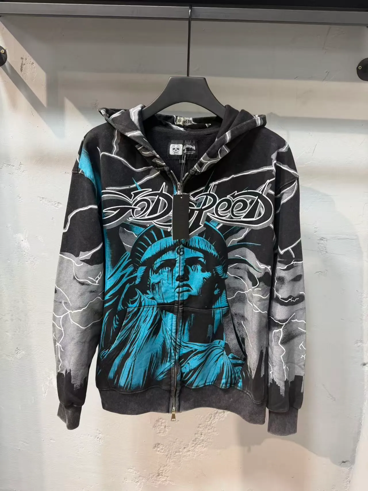 Godspeed Black Blue Graphic-Print Zip-Up Hoodie Tracksuit