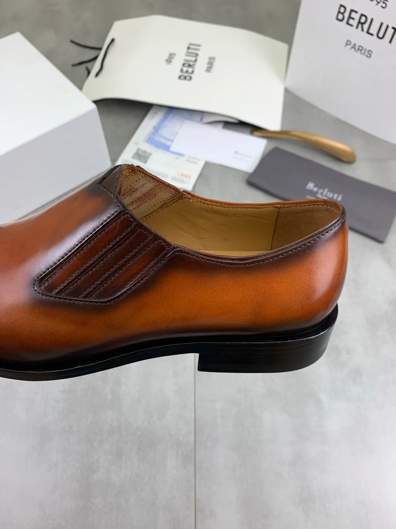 BERLUTI Brown Black Two-Tone Patina Slip-On Leather Shoes