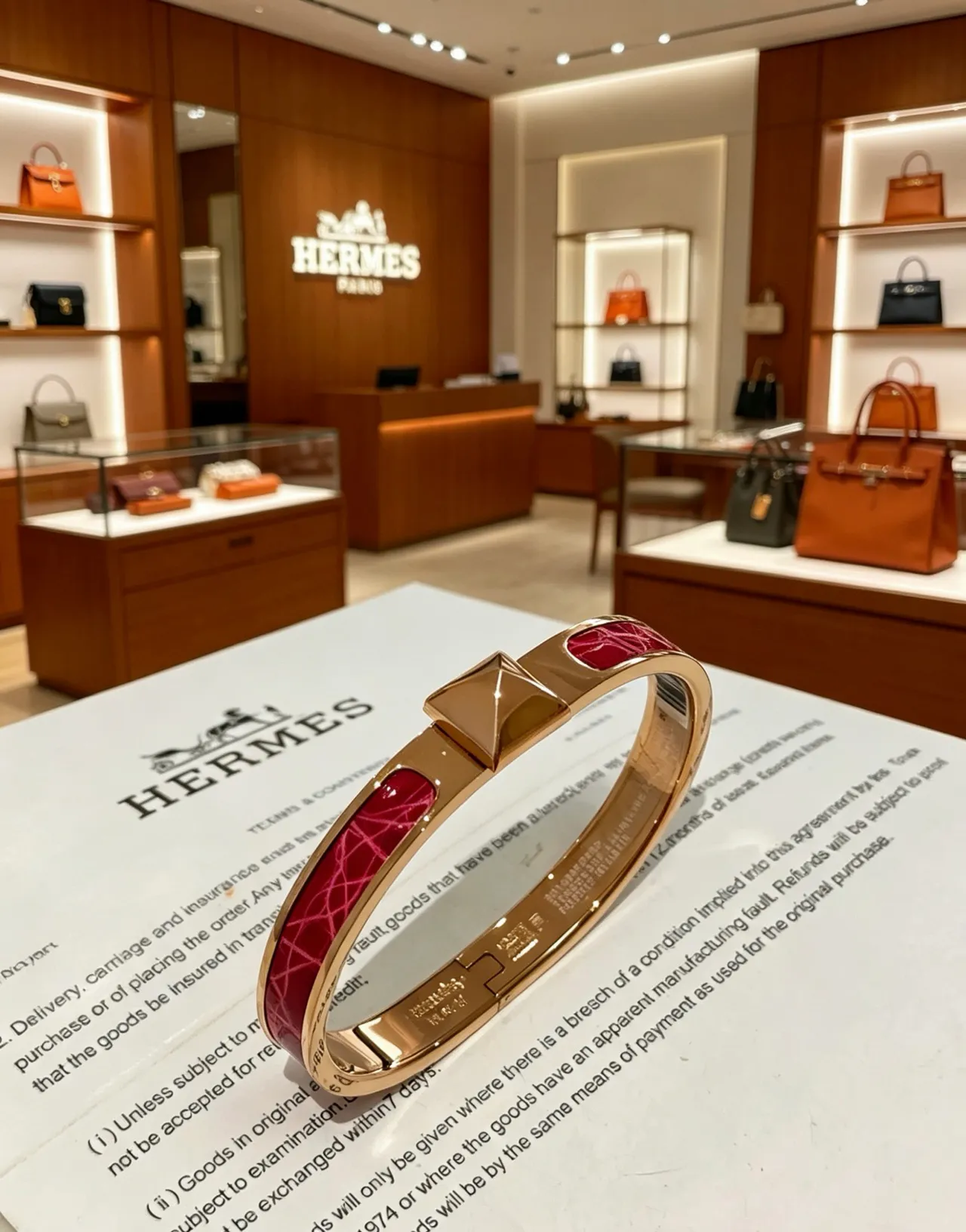 Hermès Pink Gold Metal H-Shaped Clasp Bracelet