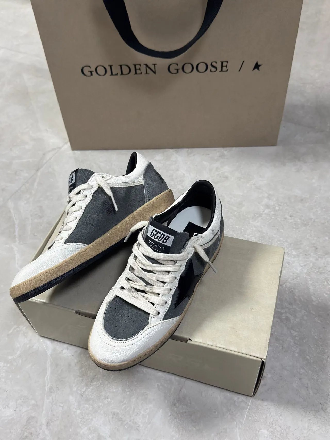 Golden Goose GGDB AllStar Distressed White Gray Black Lifestyle Sneakers