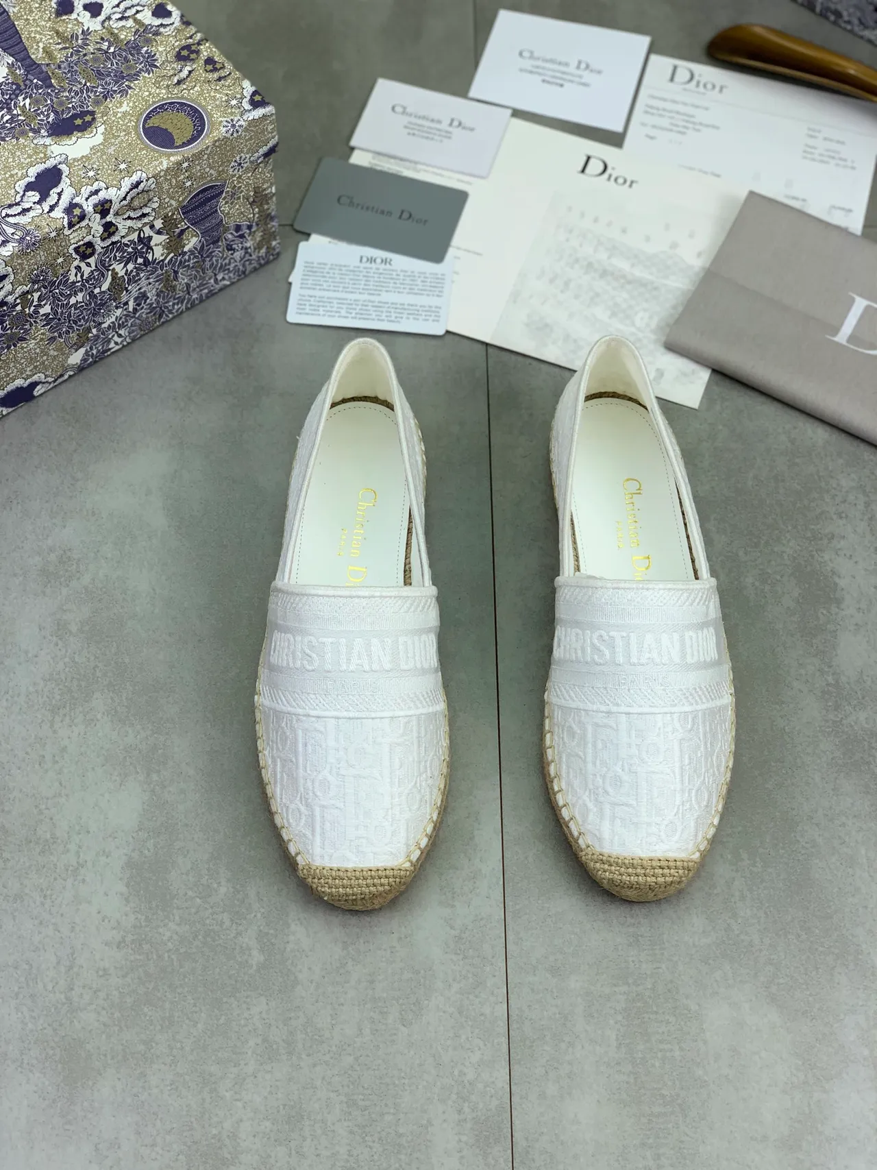 Dior Espadrille White Jacquard Oblique Slip-On Boat Shoes