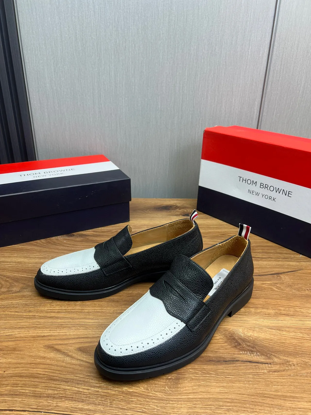 Thom Browne Two-Tone Pebbled Leather Penny Loafer