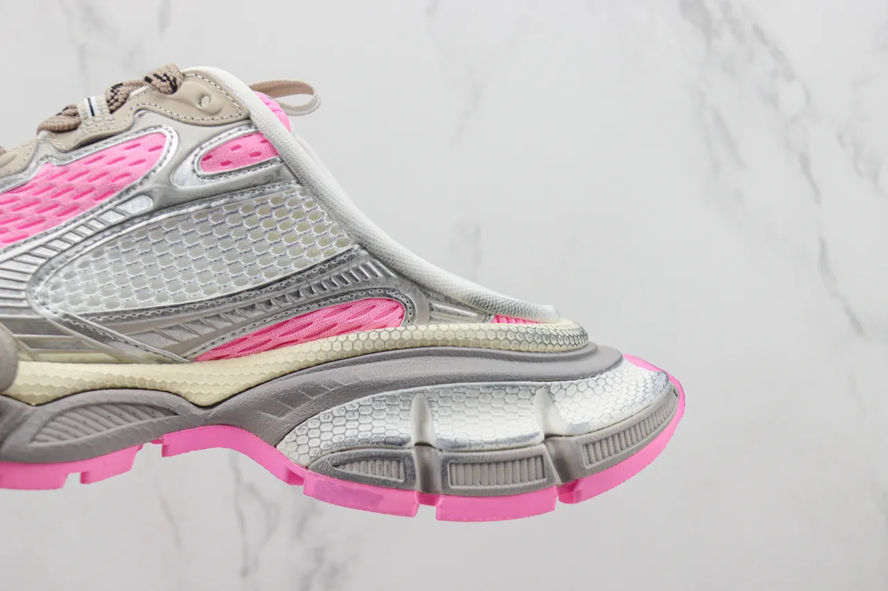 New Balance Silver Pink Chunky Layered Sole Metallic Mesh And Synthetic Upper Sneakers